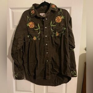 Vintage Tru-West Rockmount Ranch Wear Floral embroidered Men’s Shirt Brown L